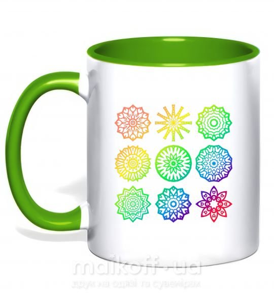 Чашка з кольоровою ручкою Йога принт Зелений фото