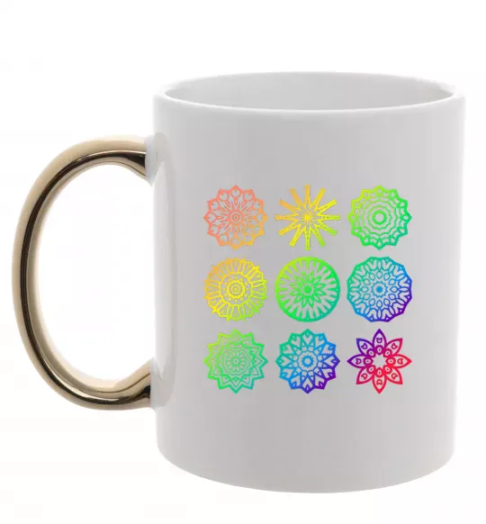 Чашка с цветной ручкой Йога принт Золото фото