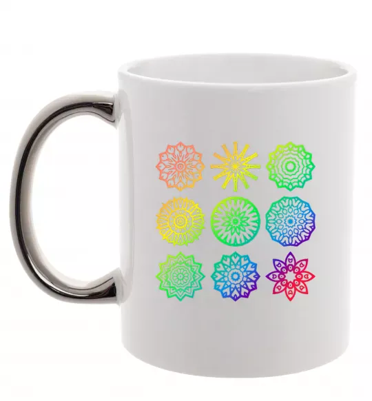 Чашка с цветной ручкой Йога принт Серебро фото