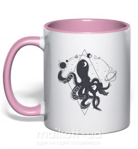Чашка з кольоровою ручкою The octopus Ніжно рожевий фото
