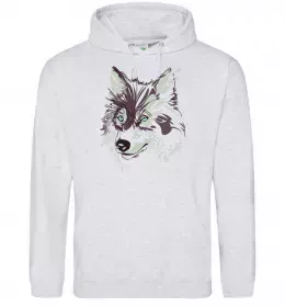 Женская толстовка (худи) Вовк голова Серый меланж фото