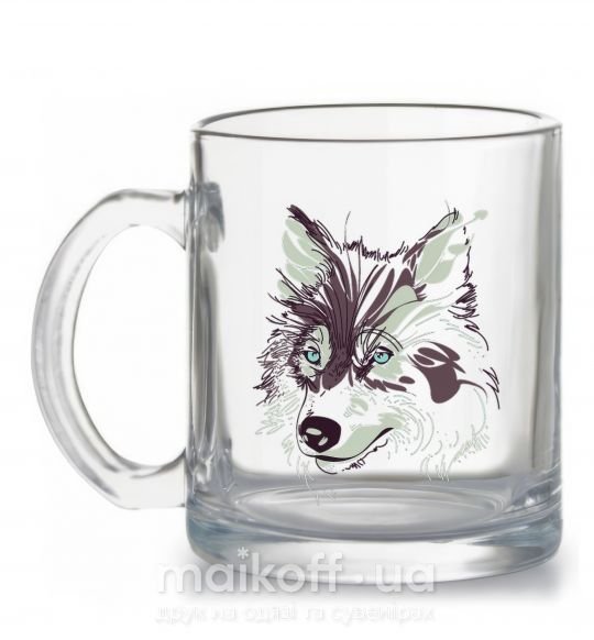 Чашка стеклянная Волк голова Прозрачный фото