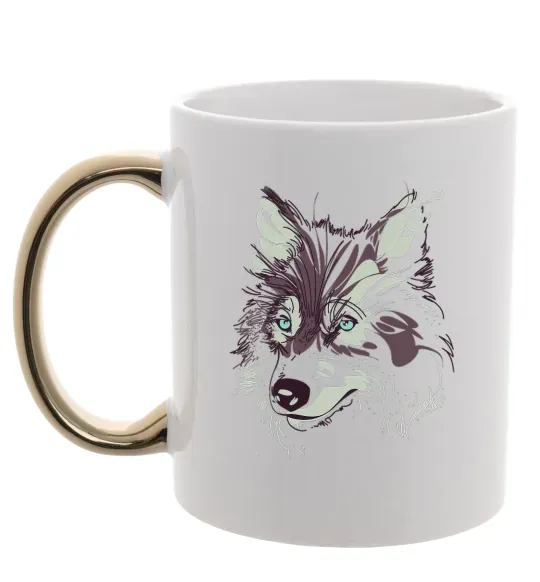 Чашка с цветной ручкой Вовк голова Золото фото