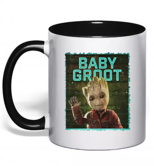 Чашка с цветной ручкой Baby groot Черный фото