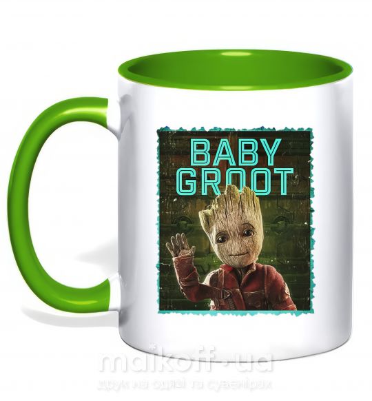 Чашка з кольоровою ручкою Baby groot Зелений фото