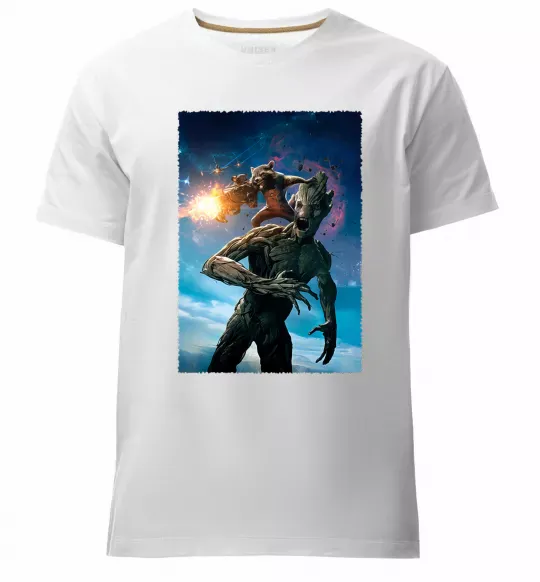 Мужская премиум футболка Грут і Ракета Белый фото