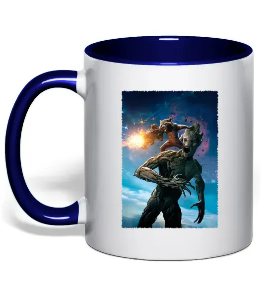 Чашка с цветной ручкой Грут і Ракета Глубокий темно-синий фото