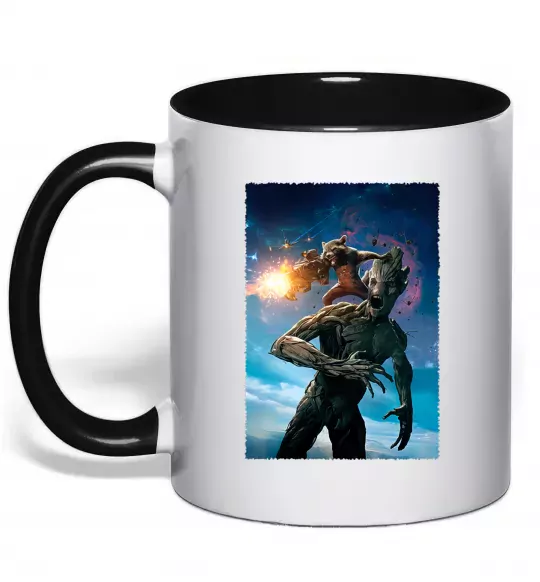 Чашка с цветной ручкой Грут і Ракета Черный фото