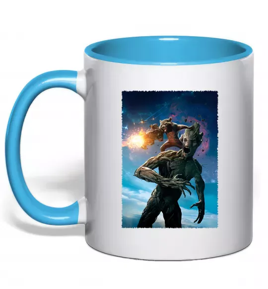 Чашка с цветной ручкой Грут і Ракета Голубой фото