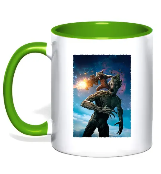 Чашка с цветной ручкой Грут і Ракета Зеленый фото