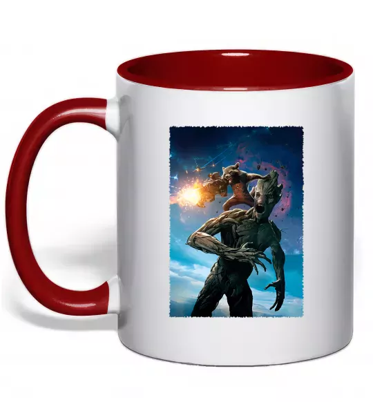 Чашка с цветной ручкой Грут і Ракета Красный фото