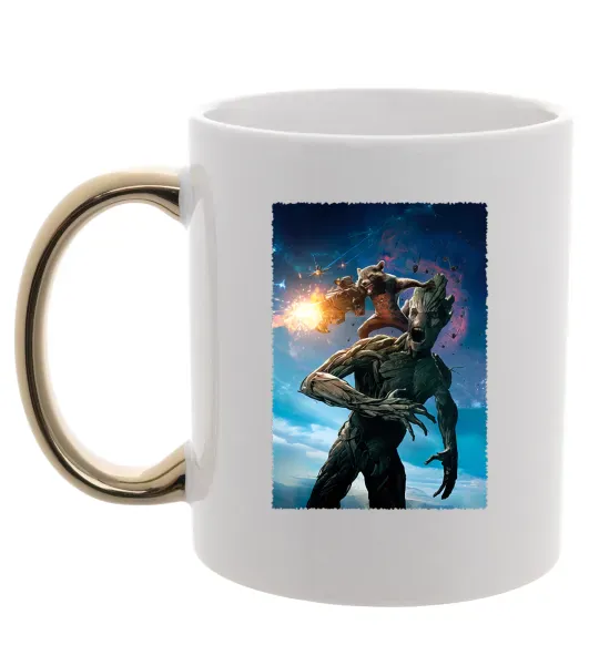 Чашка с цветной ручкой Грут і Ракета Золото фото