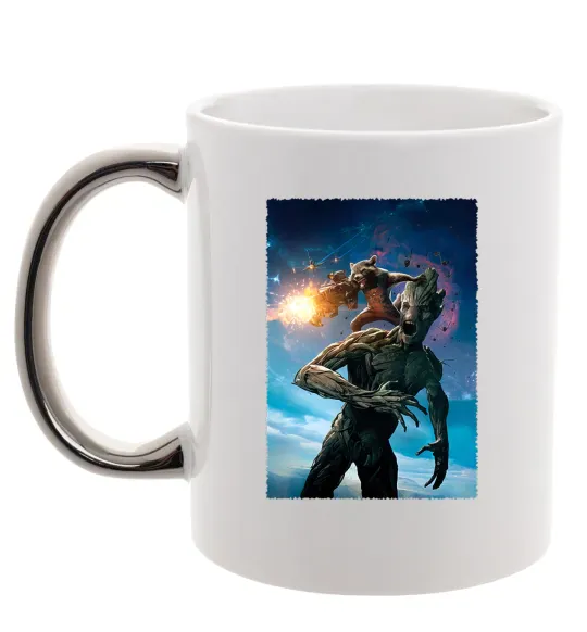 Чашка с цветной ручкой Грут і Ракета Серебро фото