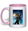 Чашка с цветной ручкой Грут и Ракета Нежно розовый фото