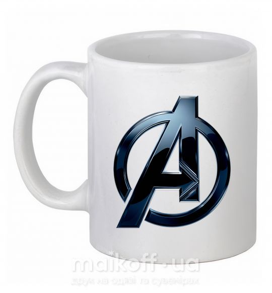 Чашка керамическая Лого Мстители металл Белый фото