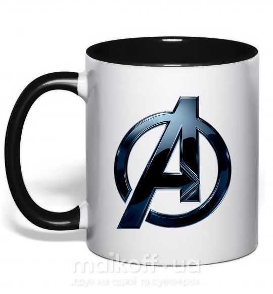 Чашка з кольоровою ручкою Лого Мстители металл Чорний фото