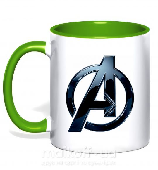 Чашка с цветной ручкой Лого Мстители металл Зеленый фото