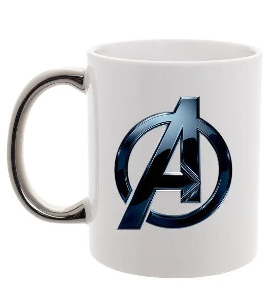 Чашка з кольоровою ручкою Лого Месники метал Срібло фото