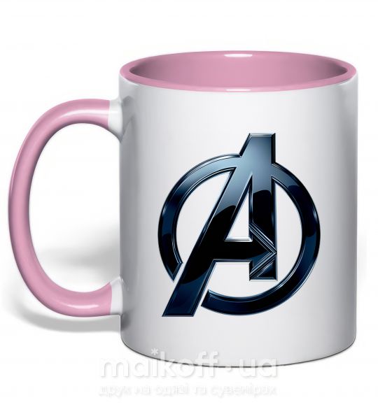 Чашка з кольоровою ручкою Лого Мстители металл Ніжно рожевий фото