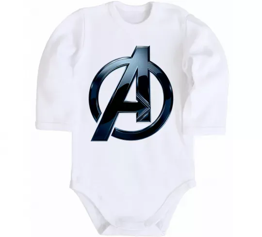 Детский боди Лого Месники метал Белый фото