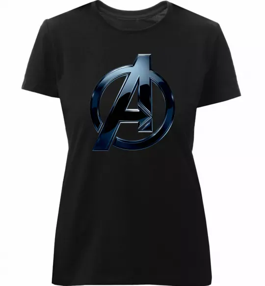 Женская премиум футболка Лого Месники метал Черный фото