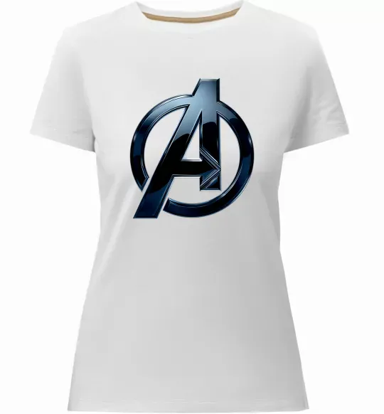 Женская премиум футболка Лого Месники метал Белый фото