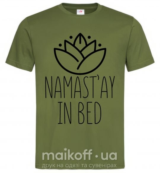 Чоловіча футболка Namast'ay in bed Оливковий фото