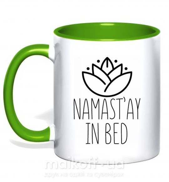 Чашка з кольоровою ручкою Namast'ay in bed Зелений фото