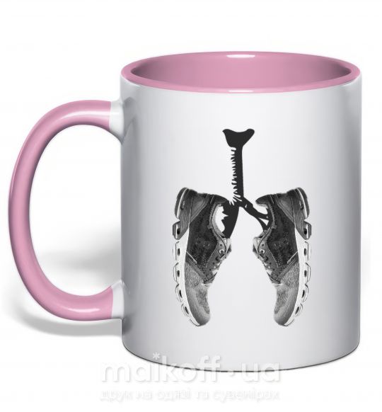 Чашка з кольоровою ручкою Легкие бегуна Ніжно рожевий фото