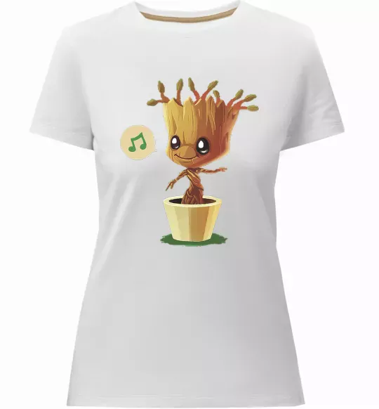 Женская премиум футболка Маленький Грут в горщику Белый фото