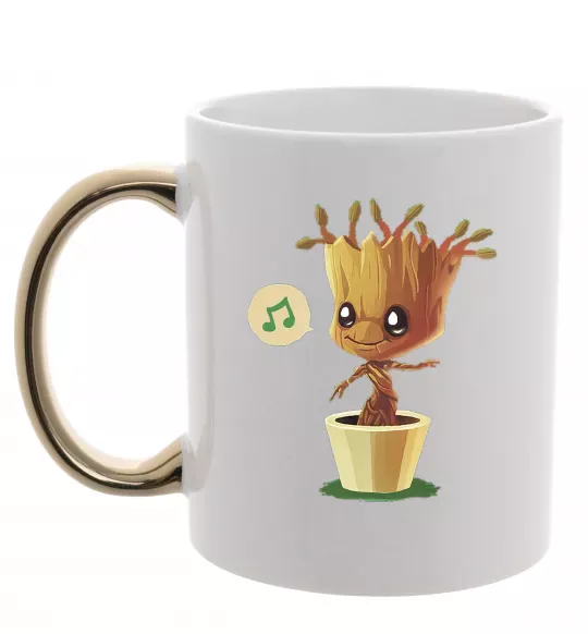 Чашка з кольоровою ручкою Маленький Грут в горщику Золото фото