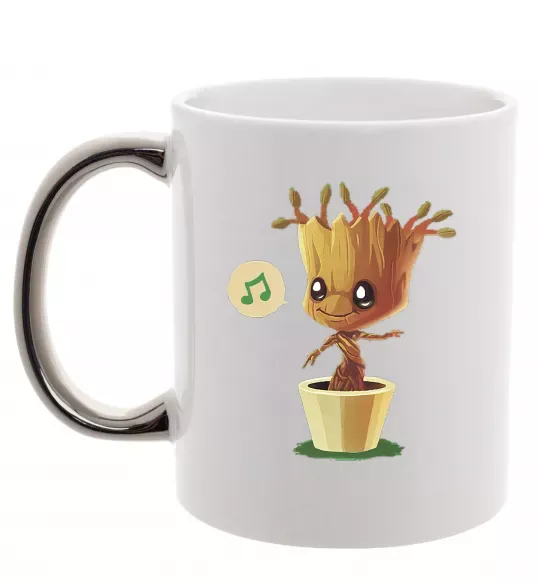 Чашка з кольоровою ручкою Маленький Грут в горщику Срібло фото