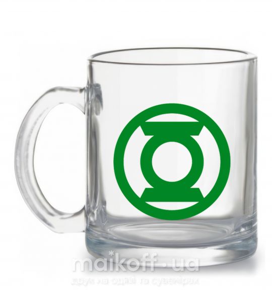 Чашка стеклянная Зеленый фонарь лого зеленое Прозрачный фото