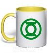 Чашка з кольоровою ручкою Зеленый фонарь лого зеленое Сонячно жовтий фото