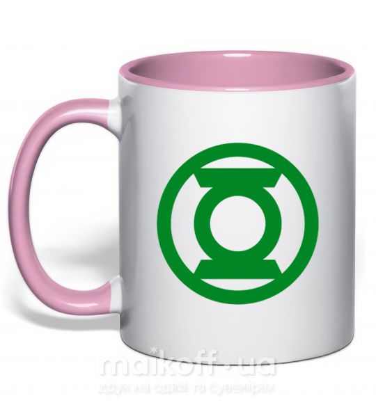 Чашка з кольоровою ручкою Зеленый фонарь лого зеленое Ніжно рожевий фото