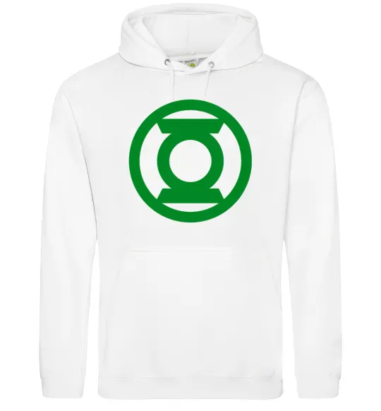 Чоловіча толстовка (худі) Зелений ліхтар лого зелене Білий фото