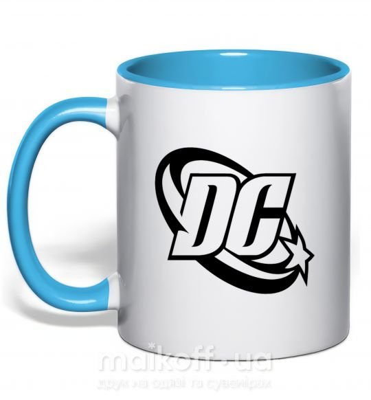 Чашка з кольоровою ручкою DC logo black Блакитний фото