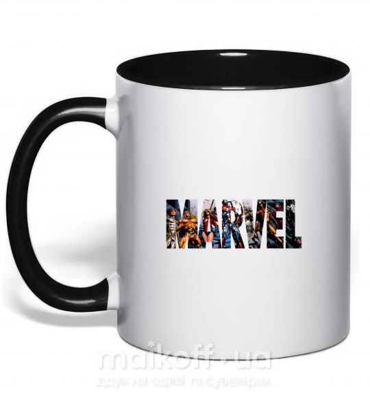Чашка з кольоровою ручкою Marvel bright logo Чорний фото