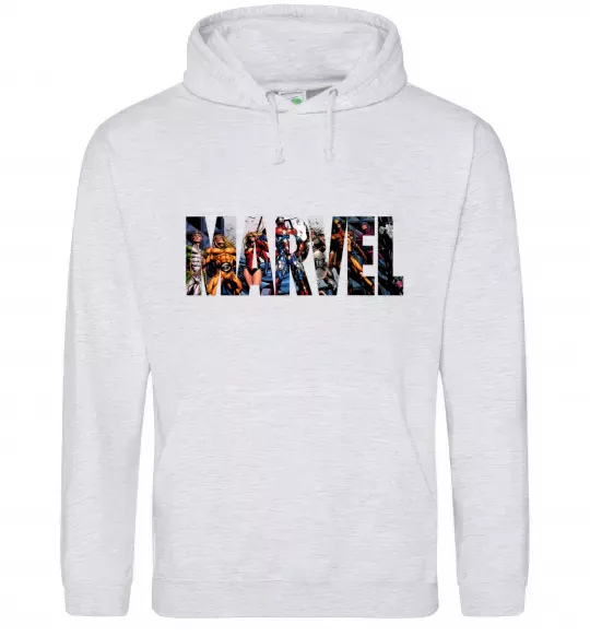 Мужская толстовка (худи) Marvel bright logo Серый меланж фото