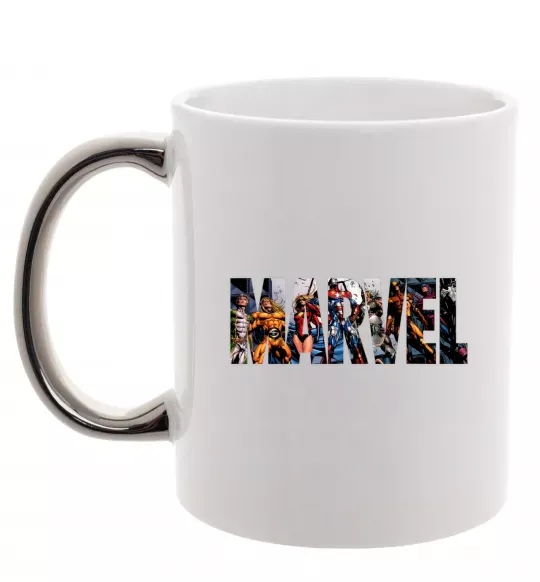Чашка з кольоровою ручкою Marvel bright logo Срібло фото