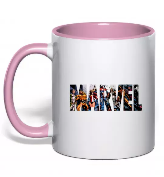 Чашка з кольоровою ручкою Marvel bright logo Ніжно рожевий фото