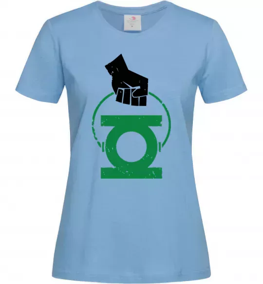 Жіноча футболка Рука тримає зелений ліхтар Блакитний фото