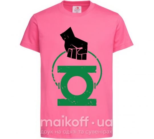 Детская футболка Рука держит зеленый фонарь Ярко-розовый фото