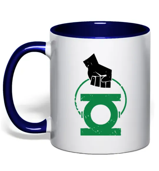 Чашка с цветной ручкой Рука тримає зелений ліхтар Глубокий темно-синий фото