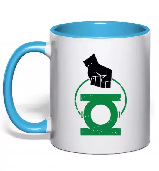 Чашка с цветной ручкой Рука тримає зелений ліхтар Голубой фото