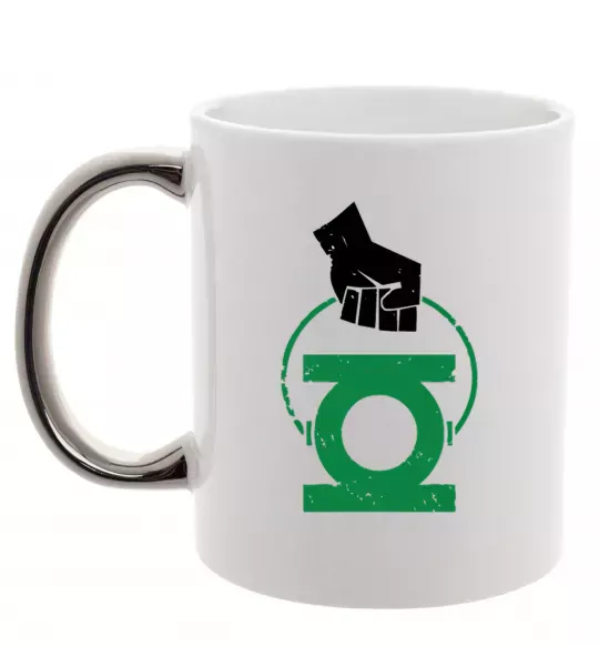 Чашка с цветной ручкой Рука тримає зелений ліхтар Серебро фото