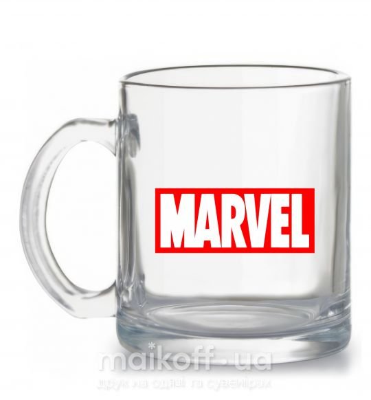 Чашка стеклянная Marvel logo red white Прозрачный фото