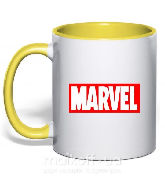Чашка з кольоровою ручкою Marvel logo red white Сонячно жовтий фото