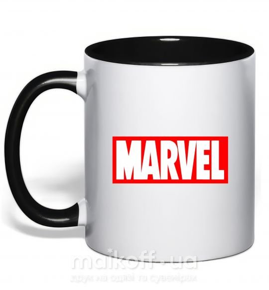 Чашка з кольоровою ручкою Marvel logo red white Чорний фото