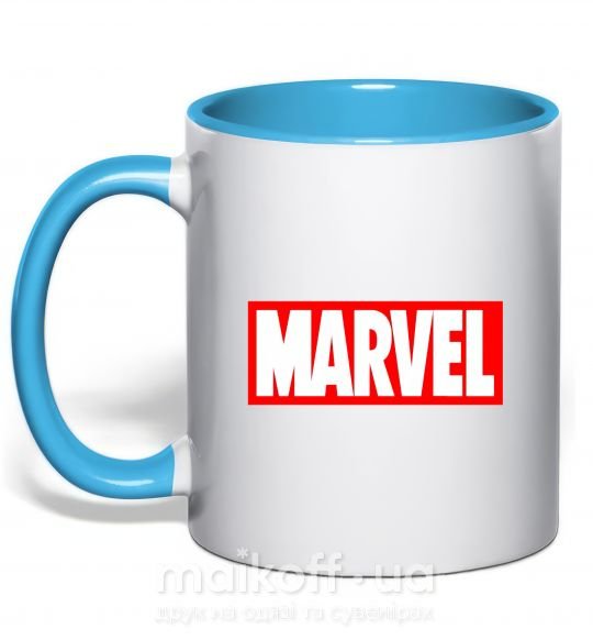 Чашка з кольоровою ручкою Marvel logo red white Блакитний фото